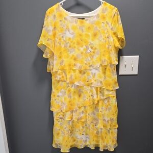 R&K Yellow Floral Layered Midi Dress